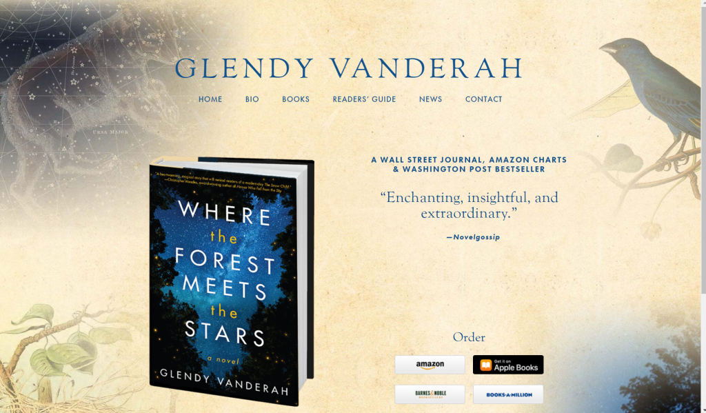 A screenshot of Glendy Vanderah books, as displayed on her author website home page.