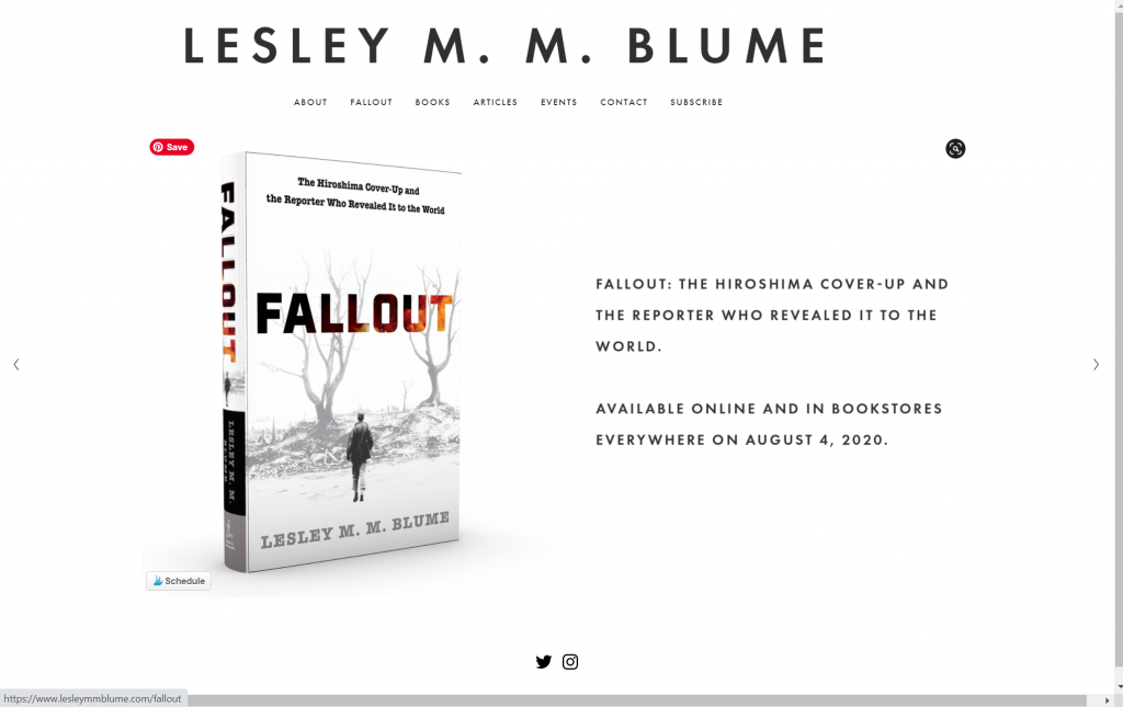 A screenshot of Lesley MM Blume books on her author website home page.