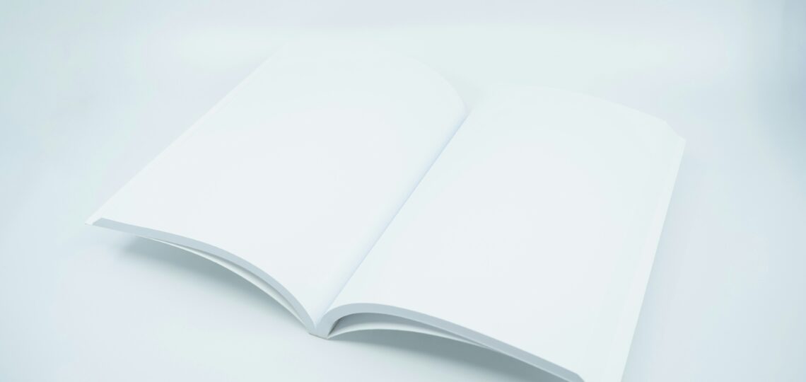 An open book with blank pages.