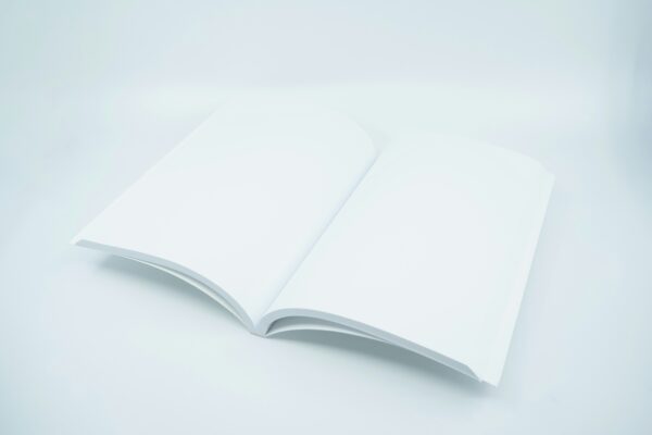 An open book with blank pages.
